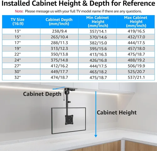 Vista 4 de MOUNTUP - Soporte plegable para debajo del gabinete de TV - Soporte de TV abatible y giratorio, se adapta a pantallas LCD de 13-32" hasta 22 libras