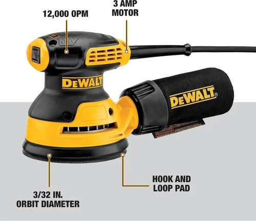 Vista 2 de DEWALT Lijadora orbital, herramienta lijadora de palma de 5 pulgadas, 12,000 OPM (DWE6421)