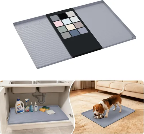 Vista 22 de URMONA - Tapete de silicona impermeable para debajo del fregadero, 16 x 10 Beige