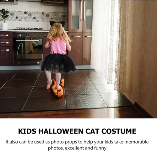 Vista 7 de NUOBESTY Diadema con orejas de gato para Halloween, disfraces de cosplay para niña, falda de gatito, diadema con lazo para fiesta (negro) talla M