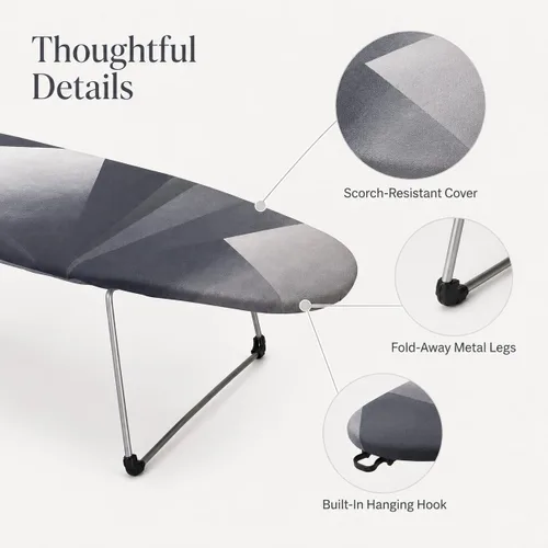 Vista 2 de Tabletop Ironing Board with Hook, Foldable 12"x29" for Small Spaces