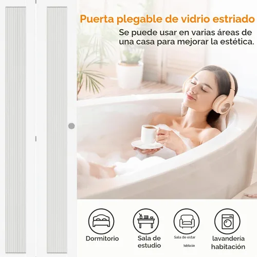 Vista 3 de BARNER HOME Puerta de armario, puertas plegables Full Lite con panel de vidrio estriado, fácil montaje, puertas plegables con kits de herrajes