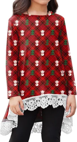 Vista 8 de Arshiner - Blusa tipo túnica para niñas, casual, básica, suelta, suave, con movimiento, de manga larga, camiseta tipo playera Negro (C Black)