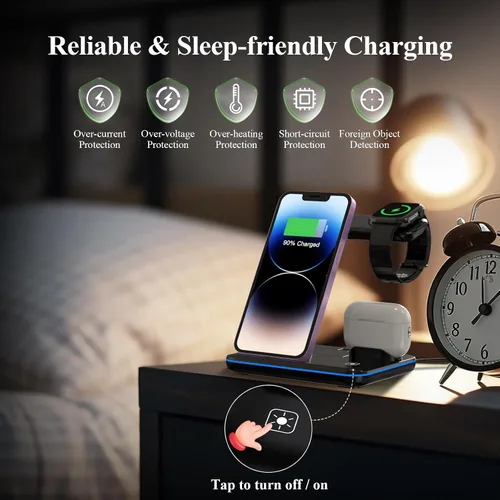 Vista 6 de Minthouz Cargador inalámbrico para teléfono, estación de carga rápida de 18 W para iWatch (el cargador de reloj no está incluido), AirPods, soporte