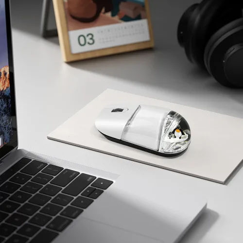 Vista 3 de Aqua - Ratón inalámbrico lindo silencioso de agua transparente para PC, laptop, MacBook, niños, niñas, mujeres, regalo con agua líquida y flotador