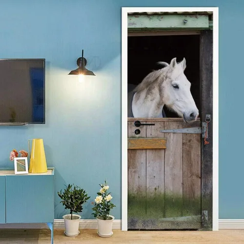 Vista 56 de Calcomanías 3D para puerta, murales para despegar y pegar, papel tapiz de caballo, calcomanías autoadhesivas extraíbles de PVC, impermeable, póster
