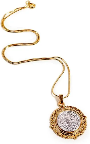Vista 2 de Alea Collection Collar con medalla de San Benito con diseño de ojo malvado joyería religiosa Metal no aplica