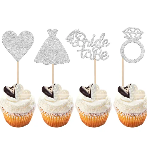 Vista 9 de 24 piezas de decoración para cupcakes con anillo de corazón, para despedida de soltera, bodas, compromisos, despedidas de soltera, suministros
