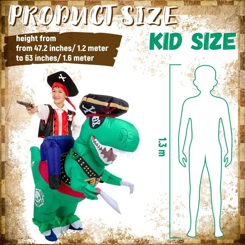 Vista 3 de Divertido disfraz inflable de dinosaurio de Halloween, disfraz de dinosaurio pirata para fiesta de Halloween