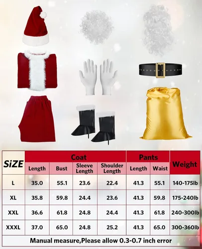 Vista 7 de Disfraz de Papá Noel de Navidad traje de Papá Noel disfraz de Papá Noel para hombres y mujeres traje de Papá Noel color borgoña Borgoña