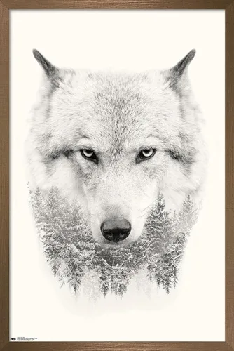 Vista 14 de Trends International Póster de pared de lobo - árboles, 14.725 x 22.375 pulgadas, versión enmarcada de madera de granero