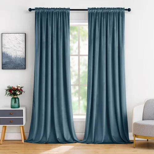 Vista 32 de MIULEE - Juego de 2 paneles de cortinas negro opacas y térmicas de terciopelo para la sala de estar y dormitorio, con bolsillo para cortinero, de 63