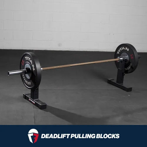 Vista 2 de Titan Fitness Bloques de tracción de peso muerto ajustables, barra olímpica, capacidad de 1,300 libras, 4 ajustes de altura para levantamiento