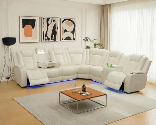 Vista 14 de Sofá seccional reclinable eléctrico con asiento de cine en casa con LED y puerto USB L Shaped Reclining Couch with Reading Lamp, Cup Negro