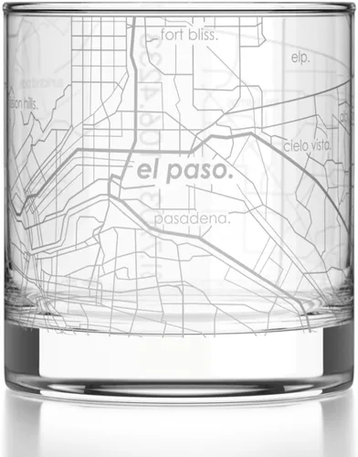 Vista 88 de Well Told Vaso de rocas grabado con mapa de Akron, Ohio, cristalería estilo antiguo (325ml, transparente) Vaso de bourbon grabado, regalos