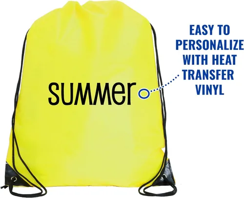 Vista 5 de Threadart Mochilas con cordón Paquete de 10 Saco deportivo de cuerda Gimnasio, almacenamiento y viajes Grande 15 x 18.5 pulgadas, Amarillo Neón