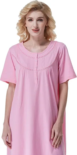 Vista 5 de Keyocean - Camisón de algodón para mujer, suave, cómodo, ligero, manga corta, vestido de casa, ropa de dormir, ropa de sala para verano.