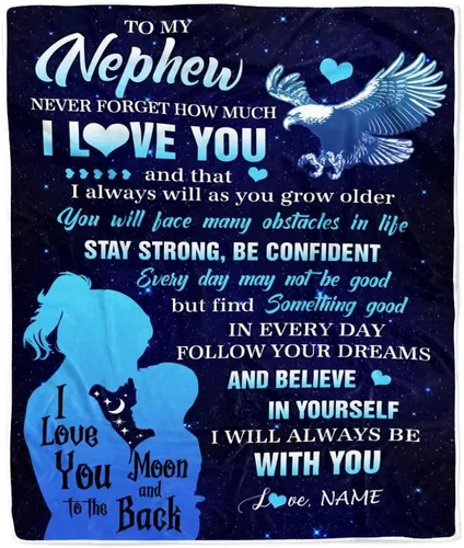 Vista 39 de Manta personalizada con texto en inglés «To My Nephew from Aunt Uncle Auntie I Love You Hugs» (texto en inglés) con texto en inglés «To My Nephew»