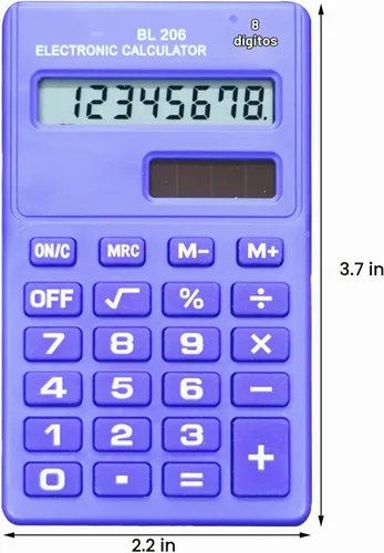 Vista 2 de Calculadoras estándar básicas azules, mini calculadora digital de escritorio, calculadora inteligente de energía solar, tamaño de bolsillo, oficina
