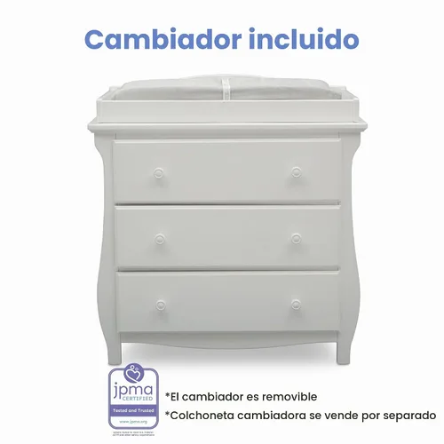 Vista 8 de Delta Children Lancaster - Cómoda de 3 cajones con cambiador y cajones entrelazados, certificado Greenguard Gold, blanco bianca Bianca Blanco