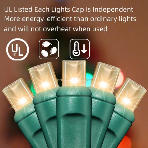Vista 4 de LAMPHOME 100 unidades (2 paquetes de 50L) de luces de cadena, 30% de bombillas centelleantes y 70% de bombillas de luz constante, luces de Navidad
