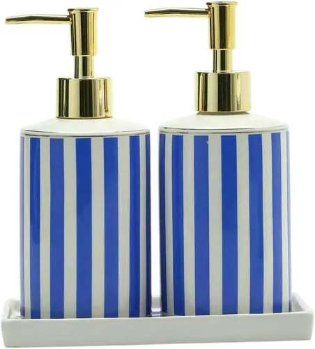 Vista 6 de Juego de accesorios de baño de coral azul, porcelana, decoración de baño costero, dispensador de jabón, soporte para cepillo de dientes, bandeja