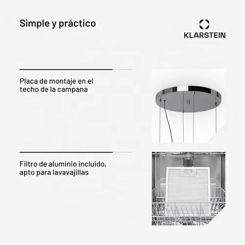 Vista 7 de Klarstein - Campana extractora de cocina para isla colgante, campana extractora para cocina, filtro de campana de carbono, campanas de flujo de aire