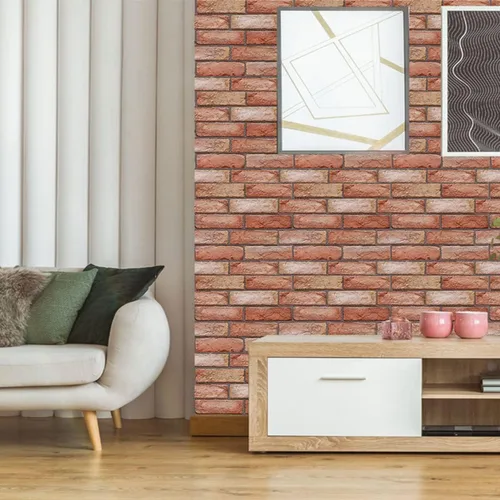 Vista 7 de Papel tapiz autoadhesivo 3D, papel de palo impreso antiguo de ladrillo sintético, papel tapiz para despegar y pegar, papel tapiz de ladrillo, papel
