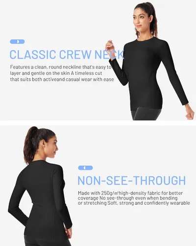 Vista 3 de Runhit Camiseta de compresión de manga larga para mujer, camiseta de entrenamiento, capa base atlética, gimnasio, yoga, correr, equipo deportivo