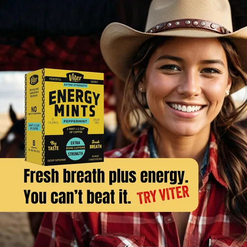 Vista 5 de Viter Energy Mentas Cafeinadas 80mg de Fuerza Extra - 90 Piezas Cafeinadas con Vitaminas B. Menta Vegana Sin Azúcar. Potenciador de Enfoque
