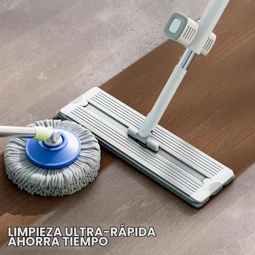 Vista 6 de Trapeador de microfibra autoescurridor, trapeador plano manos libres con hoja para escurrir, panel de aluminio, secado húmedo para apartamentos