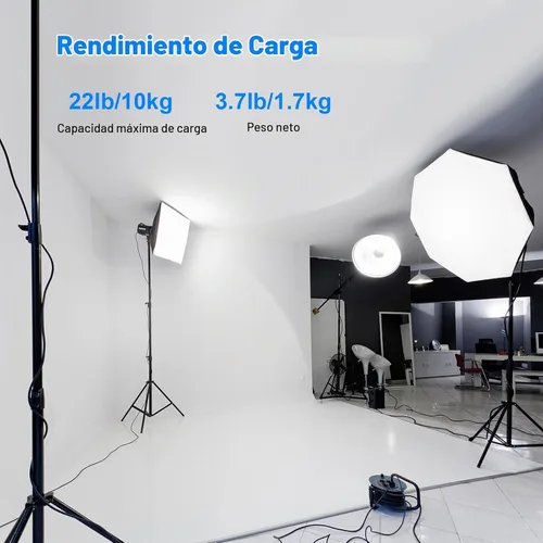 Vista 2 de Paquete de 2 soportes de luz resistentes de 9.2 pies / 110 pulgadas con resorte de aluminio acolchado para trípode, carga máxima: 22.0 lbs ajustable