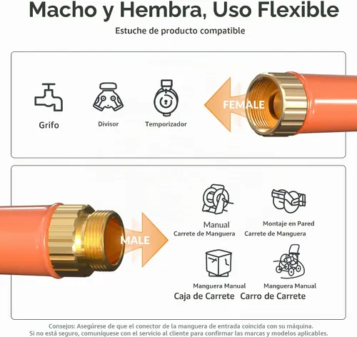 Vista 6 de Giraffe Tools - Manguera de jardín de 12 pies x 3/4 pulgadas, resistente, flexible y ligera, material híbrido con mango giratorio, conectores macho