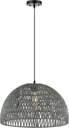 Vista 20 de JONATHAN Y Lámpara colgante LED de cuerda tejida bohemia moderna gris de 8.25 pulgadas, lámpara de techo de cúpula ajustable para isla de cocina