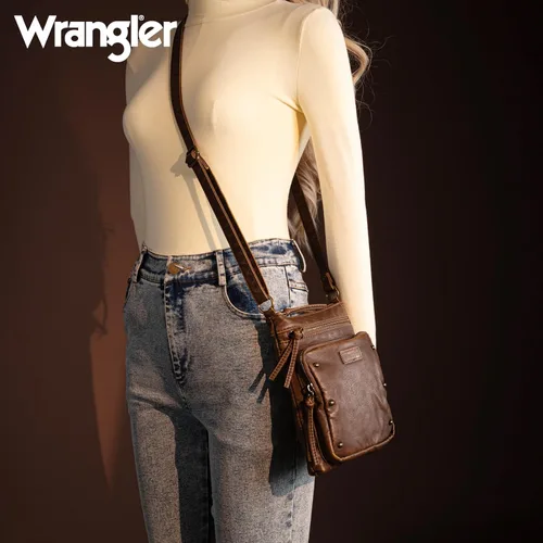 Vista 2 de Wrangler - Bolso bandolera para mujer, de piel lavada suave, con múltiples bolsillos