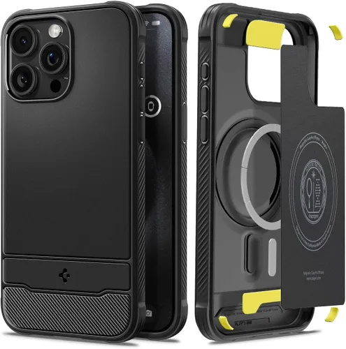 Vista 18 de Spigen - Rugged Armor MagFit - Funda diseñada para el iPhone 15 Pro (2023) [Protección de grado militar] Compatible con MagSafe - Negro mate