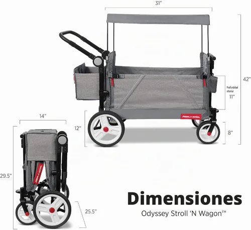 Vista 3 de Radio Flyer Odyssey Stroll N Wagon plegable con bolsa de almacenamiento, gris claro