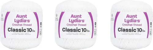 Vista 8 de Aunt Lydia Classic Crochet - 3 unidades de 350y/1,049.9 ft - Natural Tamaño 10 3 capas 100% algodón mercerizado hilo de ganchillo para tapetes