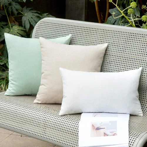 Vista 5 de MIULEE Paquete de 2 fundas de almohada decorativas para exteriores, impermeables, sólidas, de lino sintético, para jardín, granja, patio, tienda