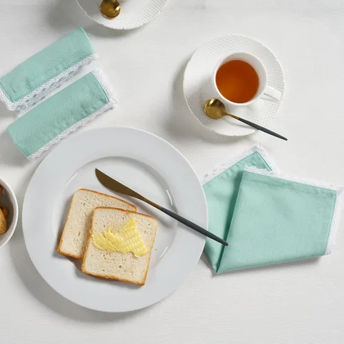 Vista 2 de FINGERCRAFT Servilletas de tela de lino y algodón de 12 unidades con esquinas ingletadas y elegante encaje para uso diario; las servilletas están