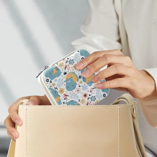 Vista 8 de ZZKKO Joyero pequeño con diseño floral de hipopótamo, joyero de viaje, organizador de viaje de cuero, mini cajas de almacenamiento portátiles