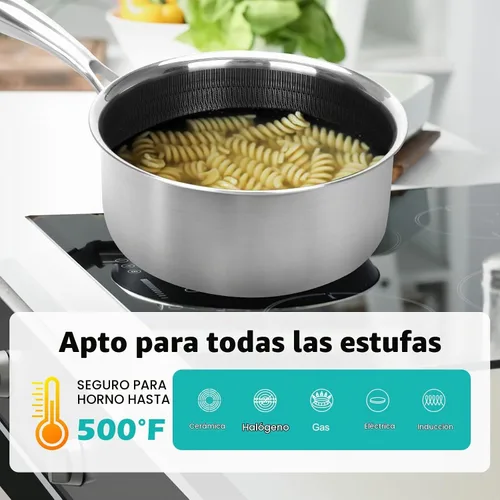 Vista 4 de Cacerola antiadherente de 2 cuartos de galón con cubierta de vidrio, sartén de inducción de acero inoxidable con talla de panal de abeja, olla