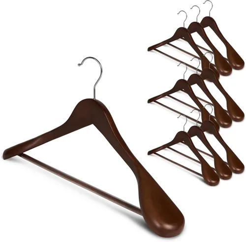 Vista 12 de StorageWorks - Paquete de 6 perchas de madera extra anchas con hombro para abrigos, camisas, chaquetas, pantalones y trajes (color nogal claro)
