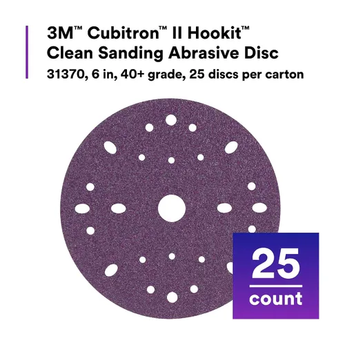 Vista 2 de 3M Cubitron II Hookit 31370 - Disco abrasivo de lijado limpio, 6 pulgadas, grado 40+, paquete de 50 discos, alto rendimiento, larga duración