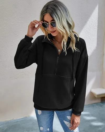Vista 2 de PRETTYGARDEN - Sudadera sport suelta, de manga larga, para mujer, con cierre de solapa, cordón de ajuste y bolsillos