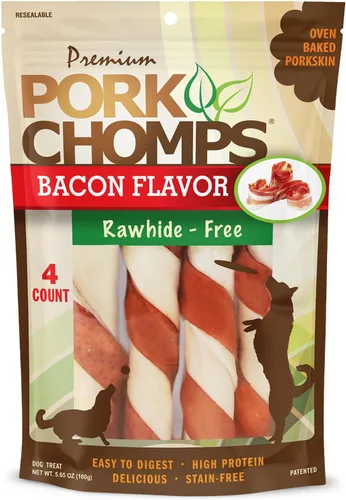 Vista 16 de Pork Chomps Masticables de piel de cerdo horneada para perros, giros de 6 pulgadas, sabores surtidos, 12 unidades Horneado con piel de cerdo real