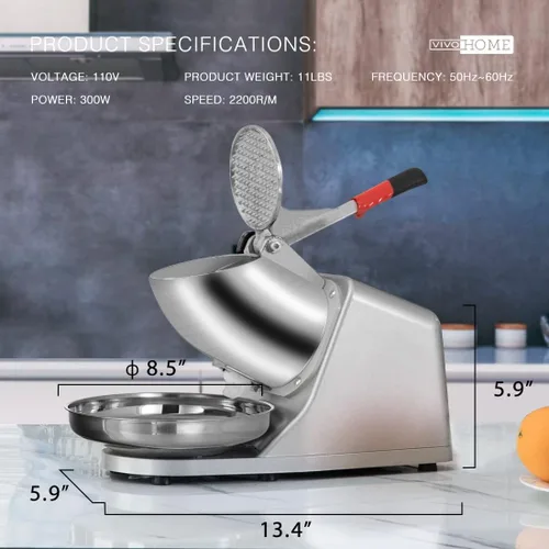 Vista 5 de VIVOHOME Máquina eléctrica para hacer cono de nieve, color plateado, 143 libras/hora con palillo de hielo para uso doméstico y comercial y máquina