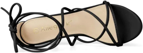 Vista 5 de Allegra K - Sandalias de tacón grueso con tiras delgadas para mujer
