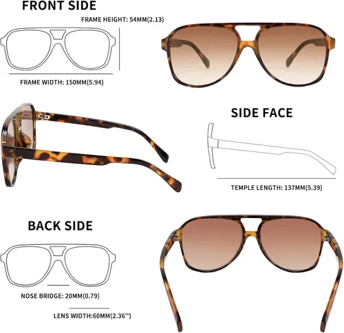 Vista 2 de FEISEDY Gafas de sol estilo aviador vintage retro de los años 70 para mujeres y hombres, marco cuadrado grande clásico B2751