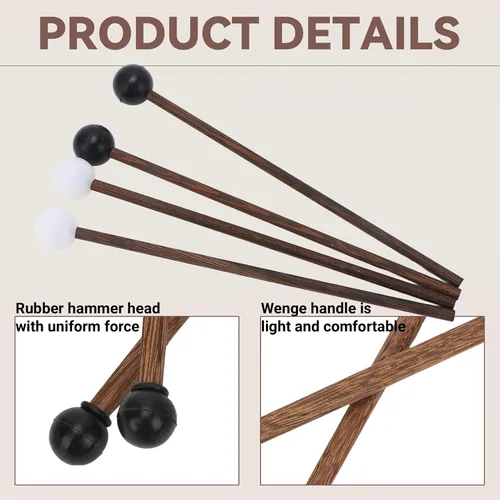 Vista 3 de 4 mazos de tambor de lengua de acero con cabezas de goma suave de 6.5 pulgadas, mazos suaves para principiantes y adultos, práctica y música curativa